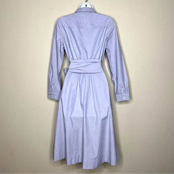 J CREW Blue Tie-Waist Shirtdress in End-On-End Cotton - J5419 - Sz 0 - Picture 11 of 13